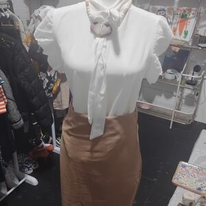 House Of Lavender Elegant White Tie-Neck Blouse with Puff Sleeves